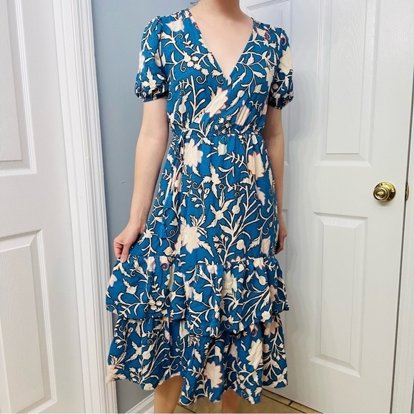 Knox Rose Dress Midi Blue Boho Beach Summer Wrap Floral Tropical Size Small - Picture 1 of 7